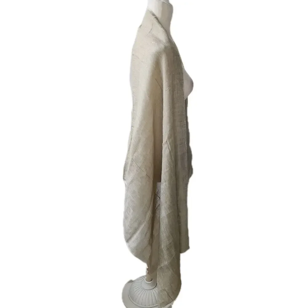 NWT $89 Saldarini 1882 Linen Viscose Knit Big Scarf Sage Green Fringed